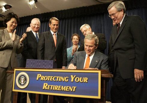 GWB Signing of H.R. 4 the Pension Protection Act of 2006.  EEOB 450